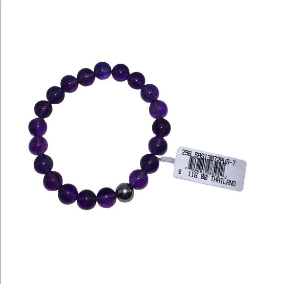AQUA Sterling Silver & Purple Quartz Bead Stretch Bracelet Bloomingdales NWT - Picture 3 of 3